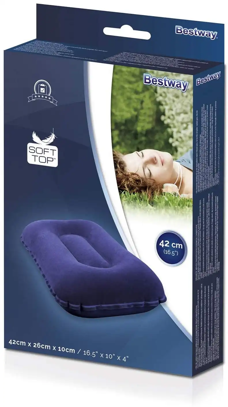 Cuscino Cuscinetto Rettangolare Gonfiabile Floccato Blu 42x26x10cm Bestway