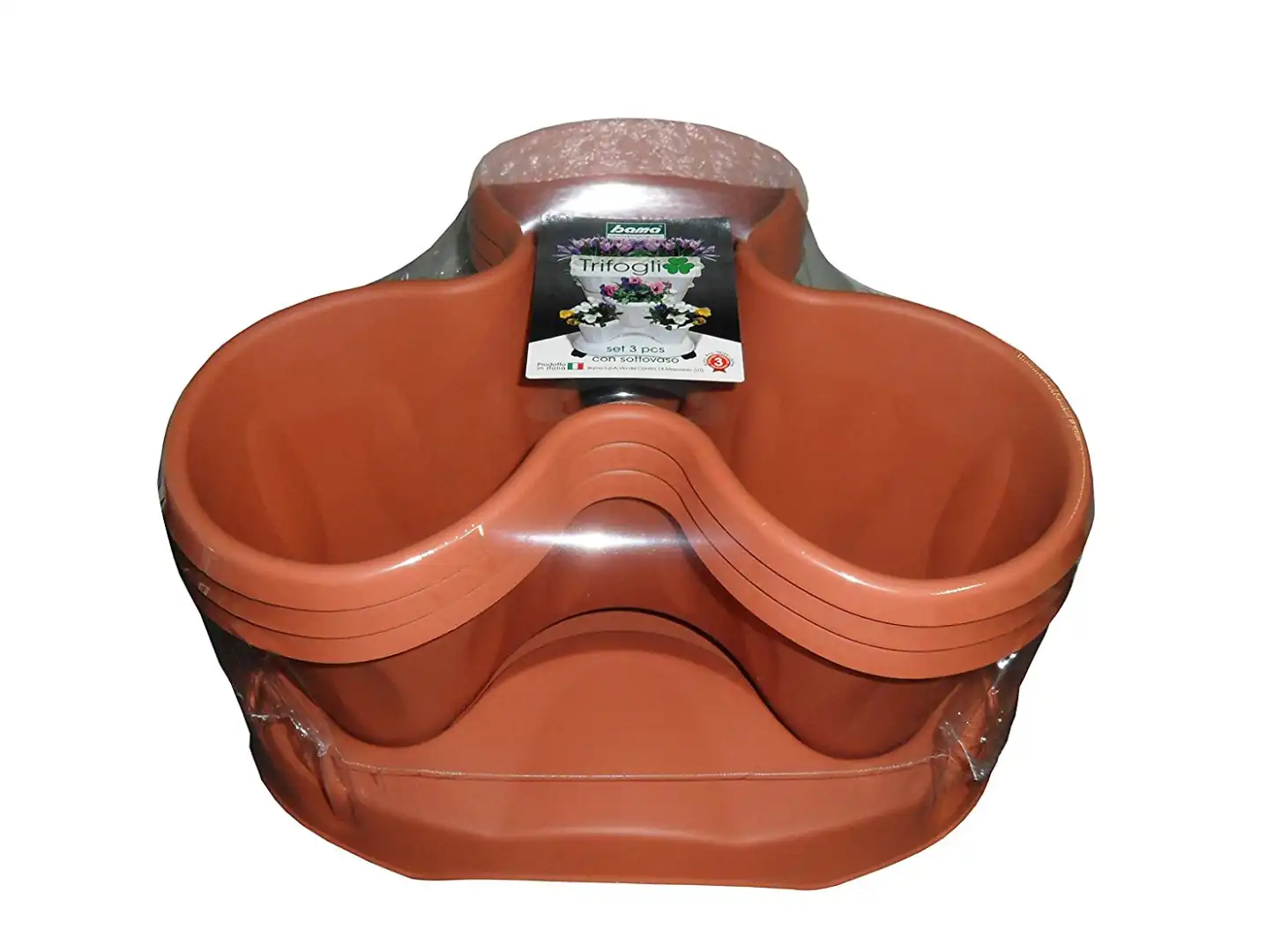 Set 3 Vasi Trifoglio Per Piante 6 Litri Con Sottovaso e Ruote Di Terracotta Bama