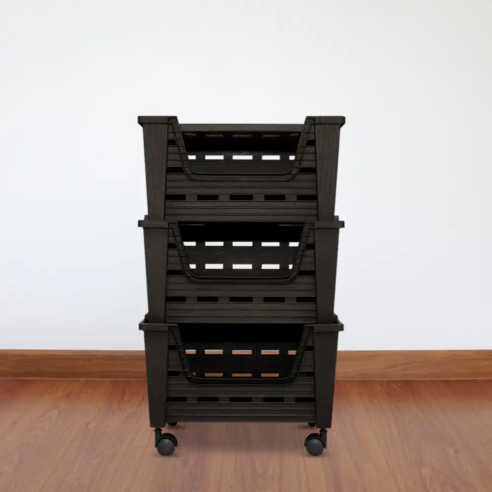 Carrello 3 Ceste con Coperchio 40x30cm Rovere Impilabili Colore Wenge'