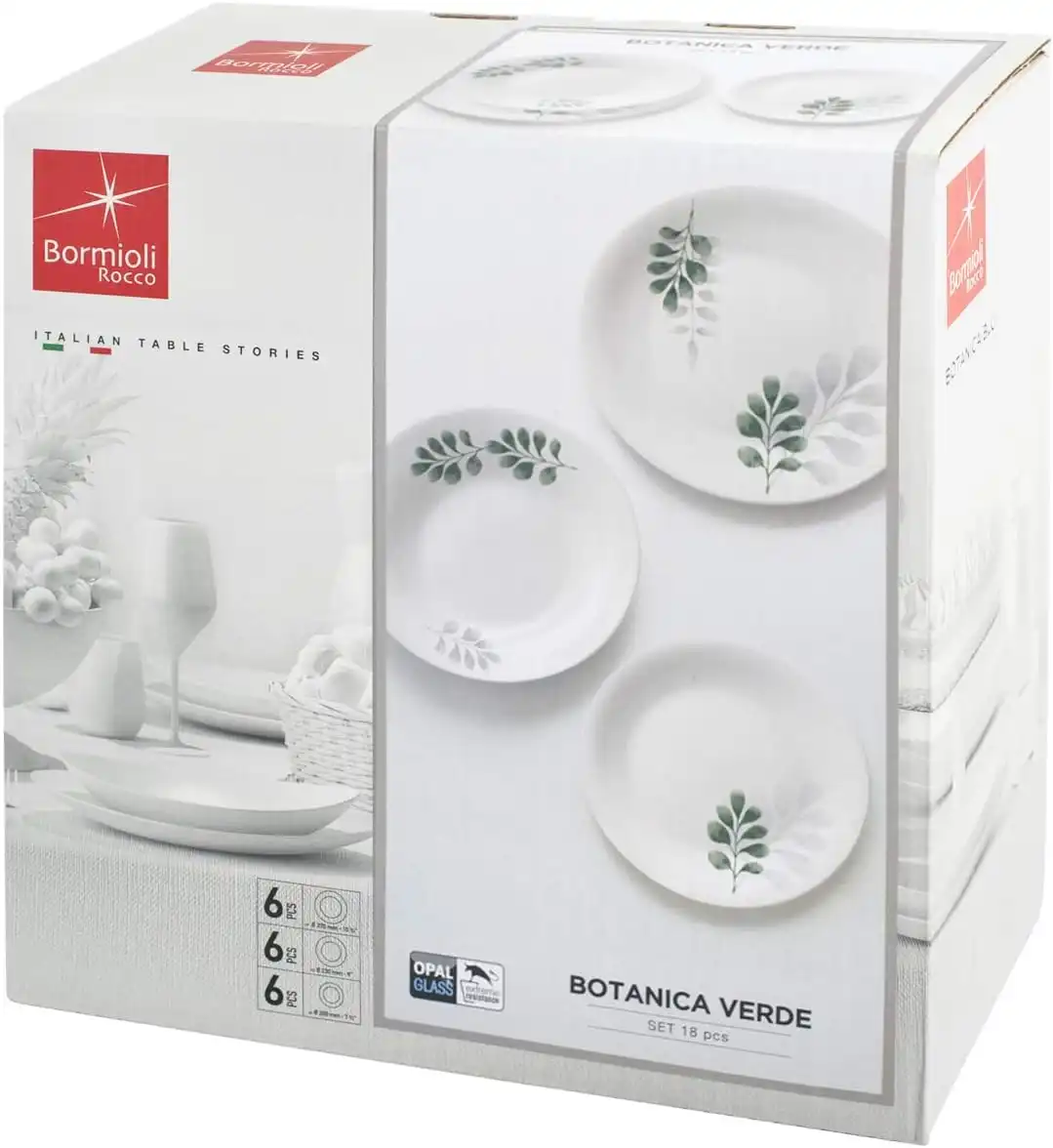 Servizio Piatti da Tavola 18 Pezzi per 6 Persone White Moon Botanica Verde