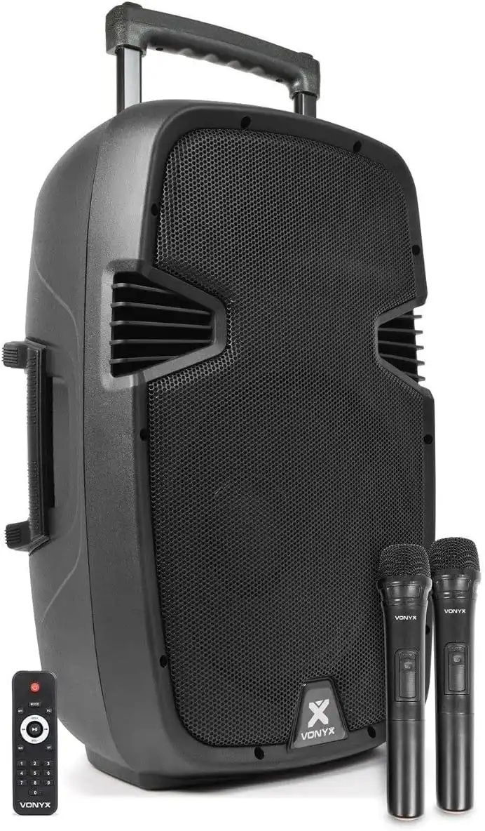 Cassa Altoparlante Portatile con 2 Microfoni Wireless UHF Professionale da 500W