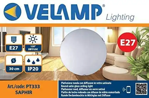 Saphir Plafoniera tonda da Soffitto in vetro satinato attacco e27 Bianco 30 cm