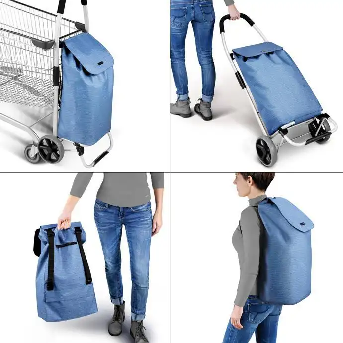 Shop Carrello Portaspesa Con Ruote Porta Spesa Sintetico 45x11x50 cm Blu
