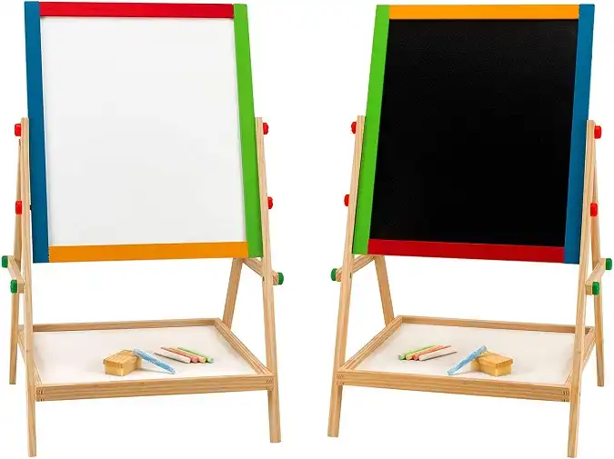 Lavagna in Legno 2 in 1 Altezza Regolabile con Gessi Gesso Cancellino