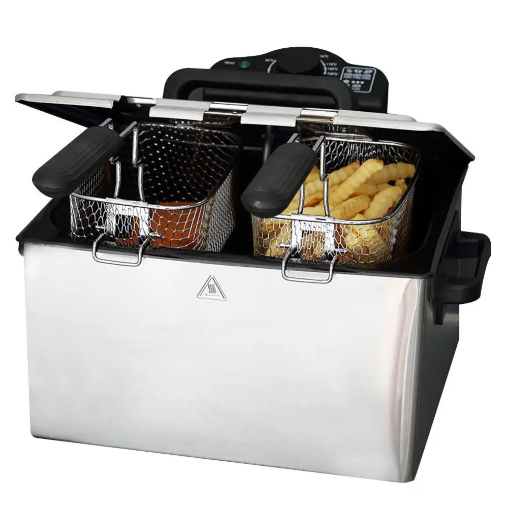 Friggitrice Elettrica in Acciaio Inox con 3 Cestelli 2000w da 5 Litri Termostato