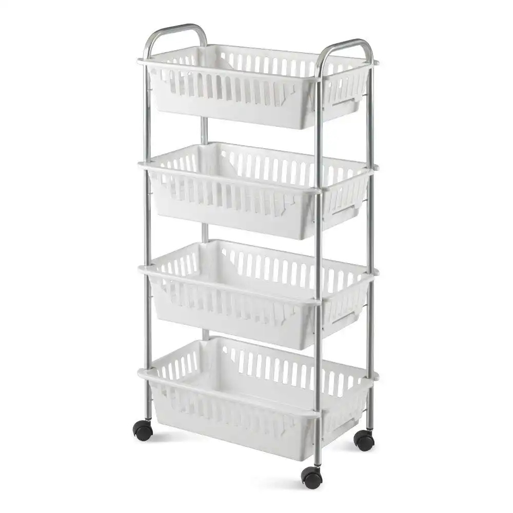 Scaffale Scaffaletto Con 4 Cesti Oslo Multiuso Con Ruote Cestelli Bianco