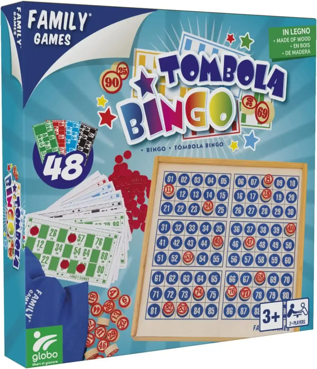 Gioco Tombola Bingo in Legno con 48 Cartelle Gioco da Tavola per Tutti