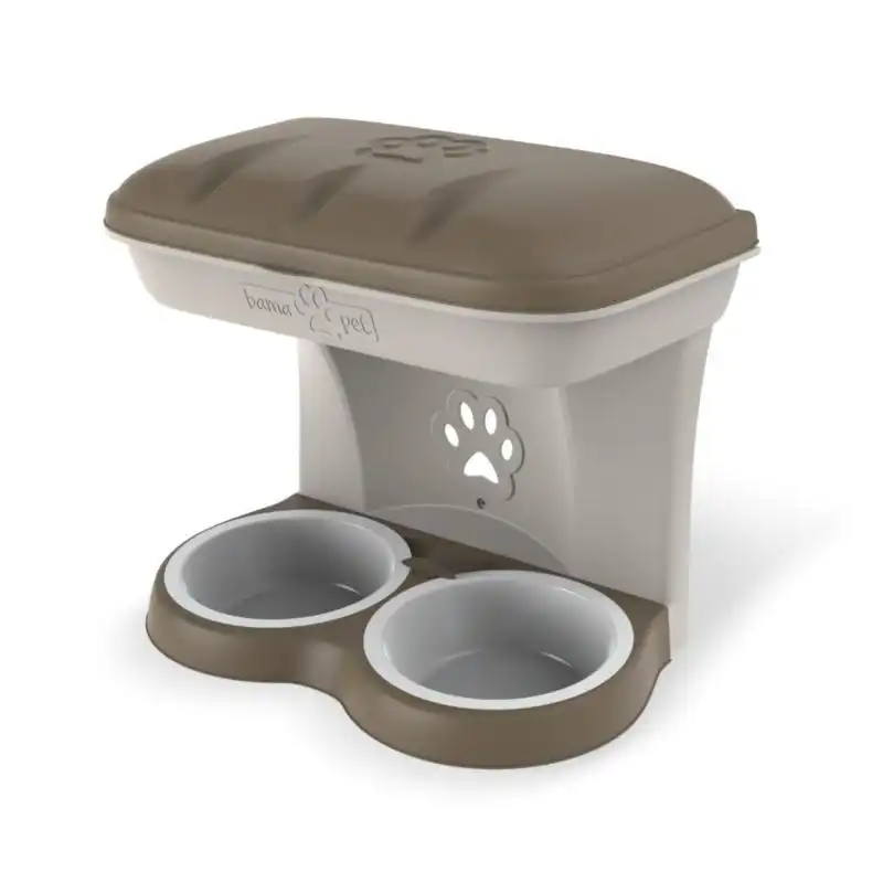 Ciotola Maxi Doppia Per Cani Tortora Fissabile A Parete Muro Food Stand Dog Bama