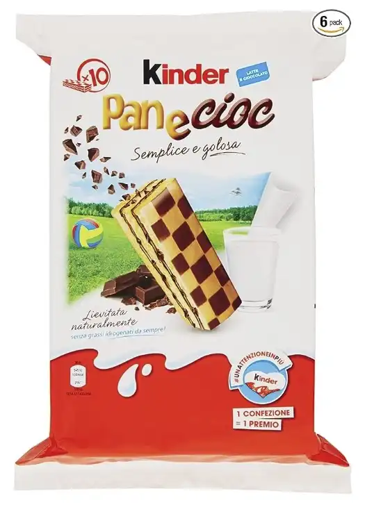 6 Confezioni di Merende Kinder PanECioc con Latte e Cioccolato Ferrero