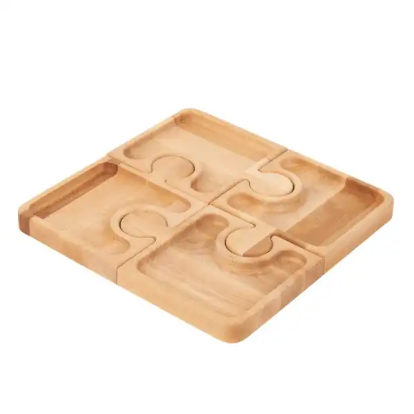 Vassoio Puzzle Aperitivo in Legno di Faggio Set da 4pz 33x33x3h cm per Alimenti