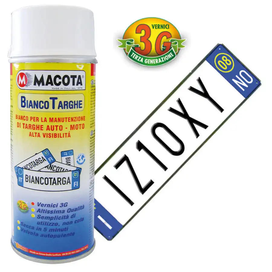 MACOTA Bianco Targhe Vernice Spray 400ml Pittura Tuning Targa Auto Colore Bianco