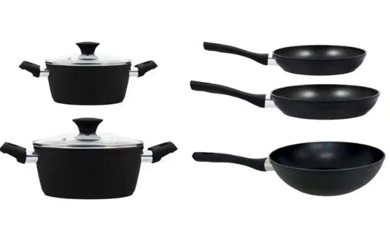 Batteria di Pentole a Induzione 7pz Casseruole Wok Padelle e Coperchi Mod.Sierra