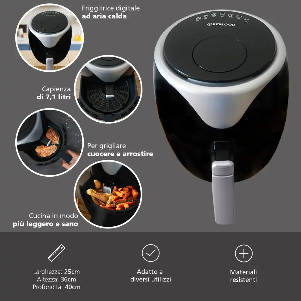 Friggitrice ad Aria Calda Digitale Senza Olio Airfryer 4.5 Lt Frigge Cuoce 1400W
