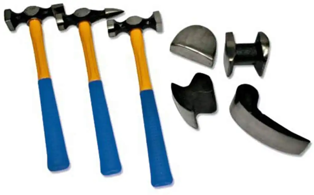 Kit 7 Pz Carrozziere Con 3 Martello Martelli e 4 Tassi in Valigetta Riparazione