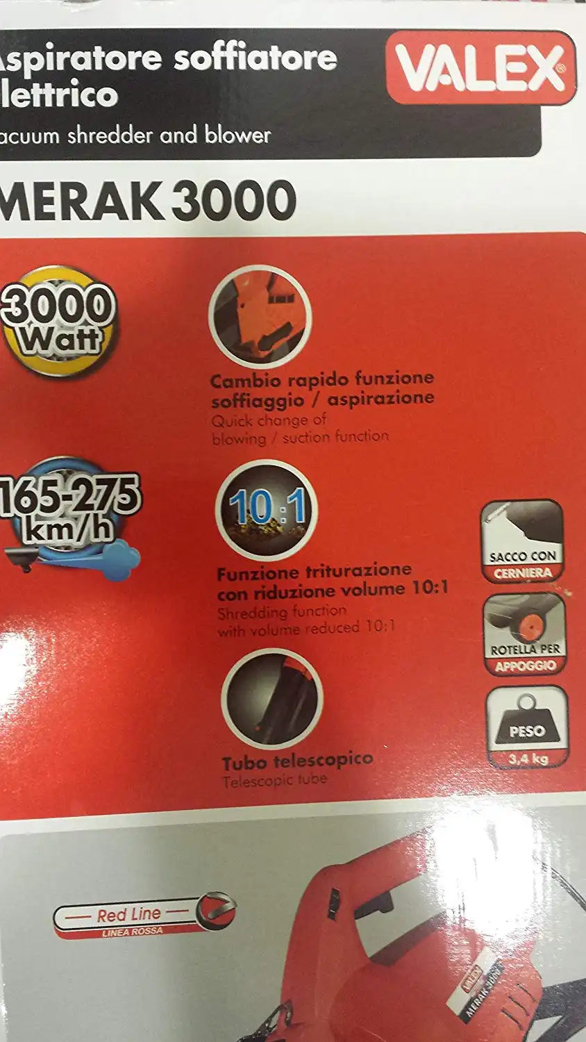 Valex Aspiratore Soffiatore Elettrico 3000W con Sacco per Raccolta Rifiuti