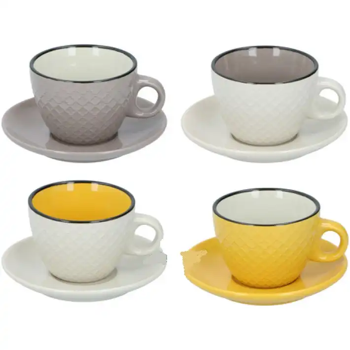 Set 8 pezzi per colazione cappuccino latte tazze e piattini in ceramica 200ml