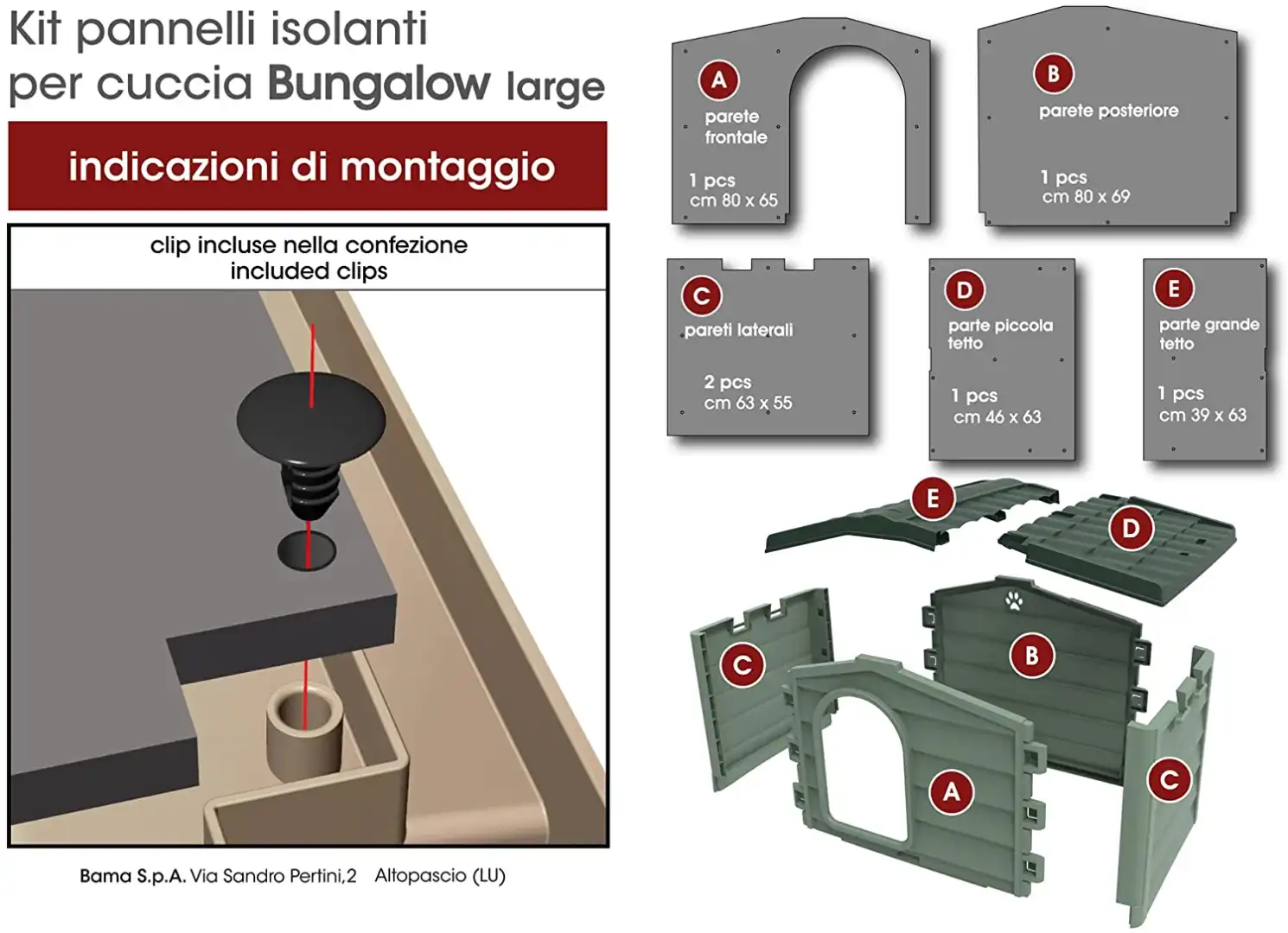 Kit Pannello Pannelli Isolanti per Cuccia Bungalow Large Isolamento Termico