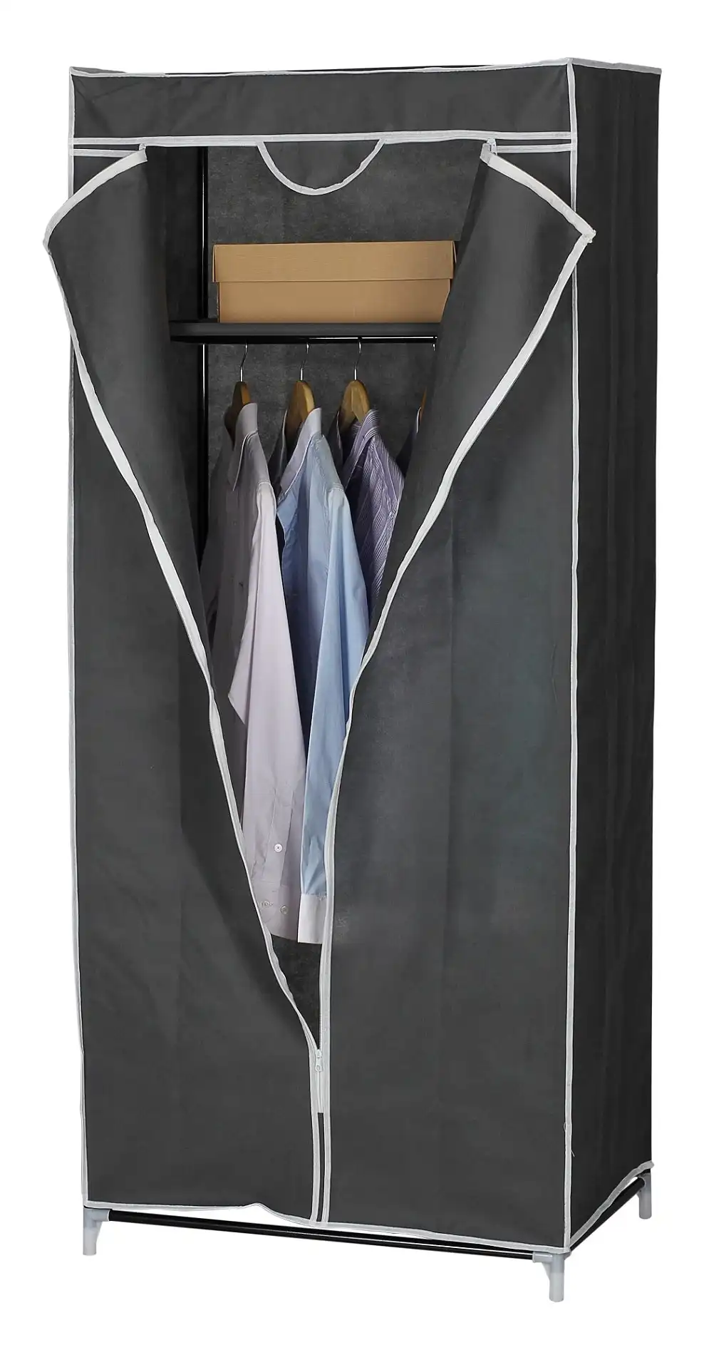 Armadio in Tessuto TNT 70x45x160 Grigio Con Apertura Centrale Guardaroba