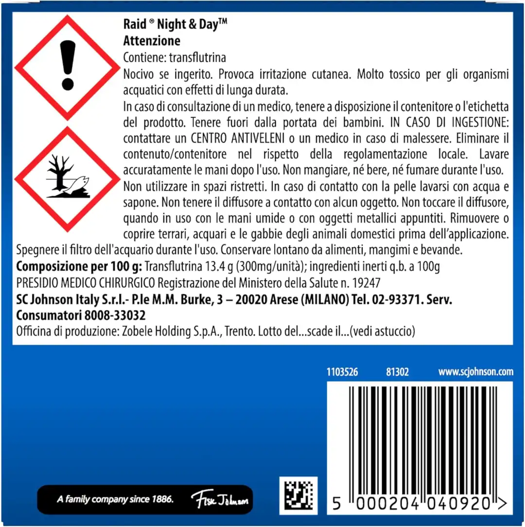 Raid Night&Day 3 Ricariche Antizanzare Inodore Sabbia Compressa 600h Protezione