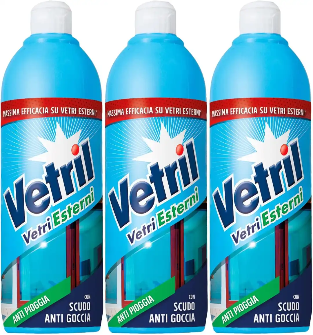 3x Vetril Detersivo Detergente Anti pioggia Con Scudo Anti Goccia Vetri Esterni