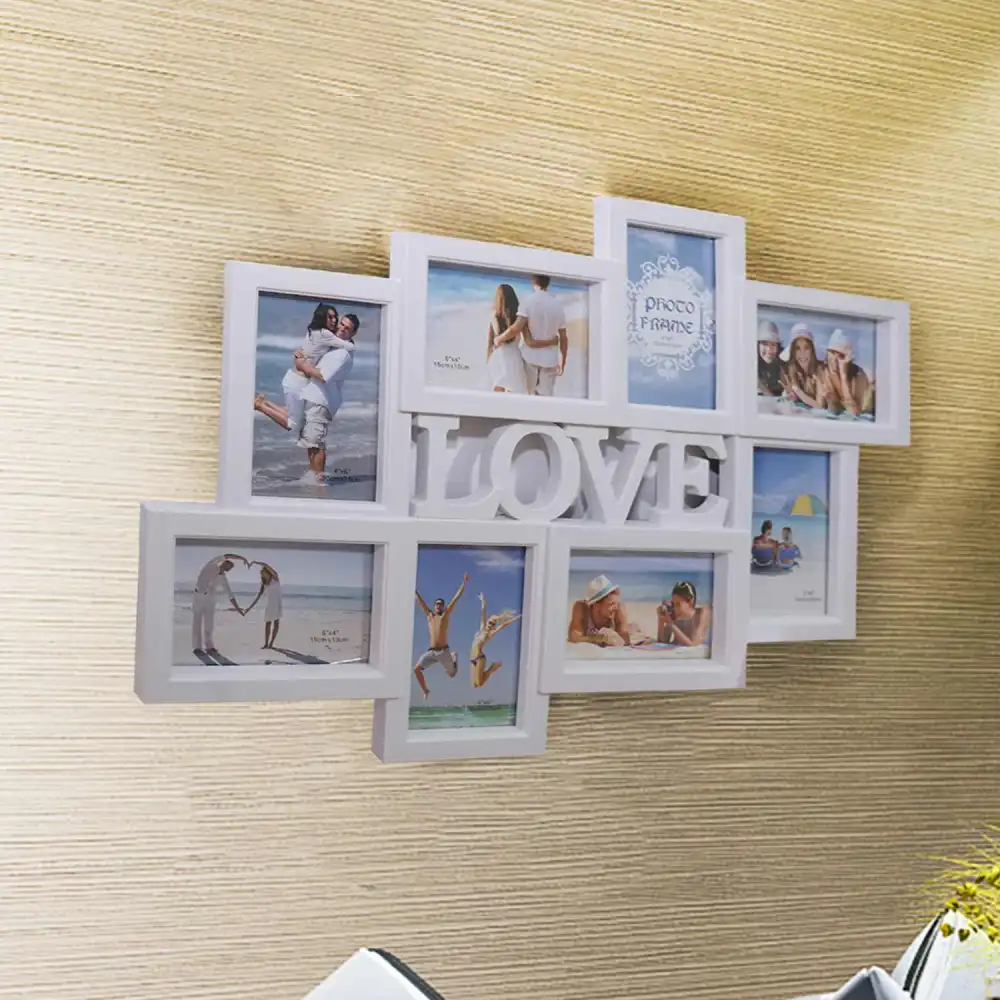 Portafoto 8 Posti con al Centro LOVE In Pp 63x42.5x1.8 cm Bianco da Parete