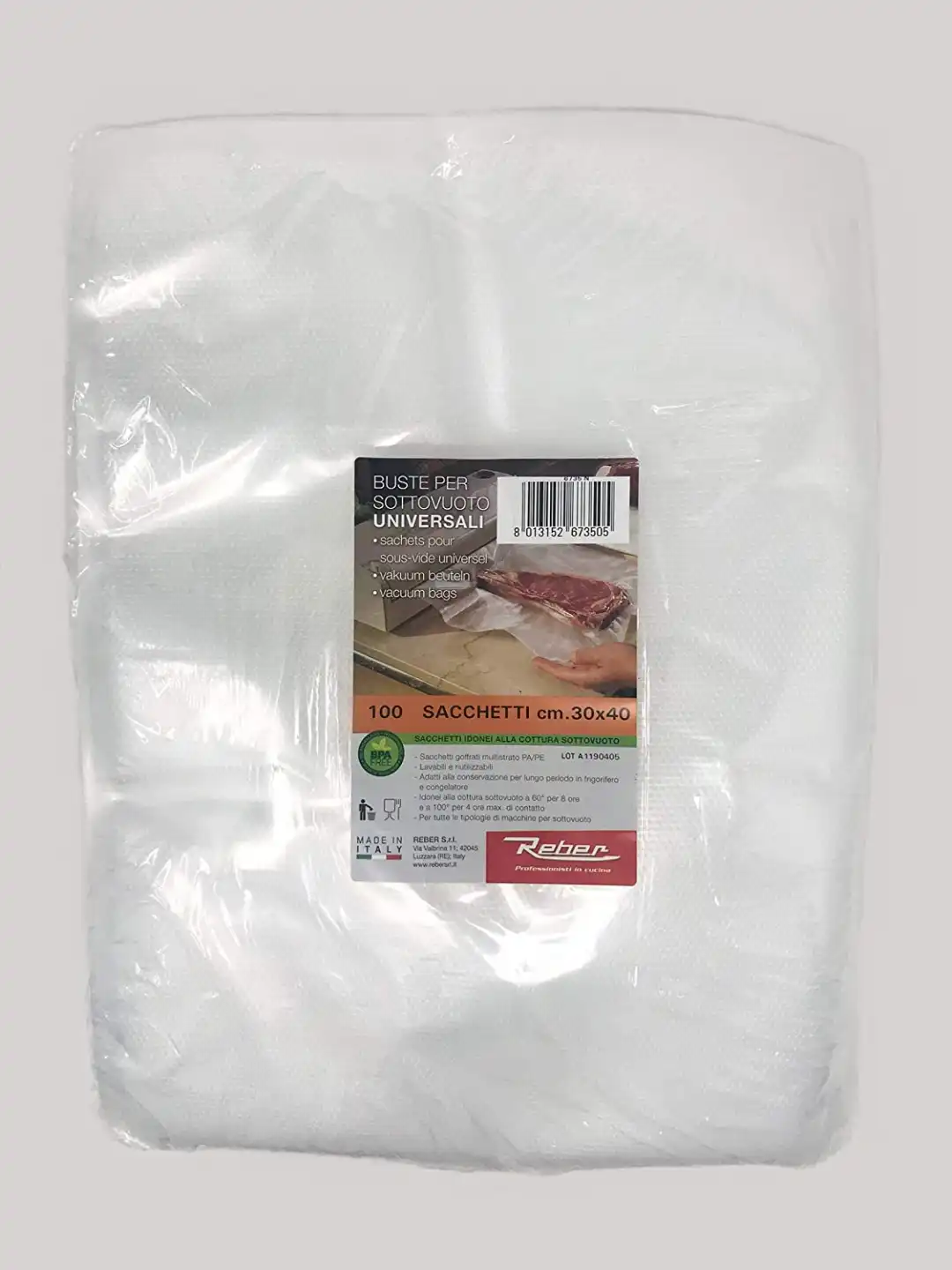 Sacchetti Goffrati per Sottovuoto 30x40 cm 105 Micron 100 Pezzi Alimenti