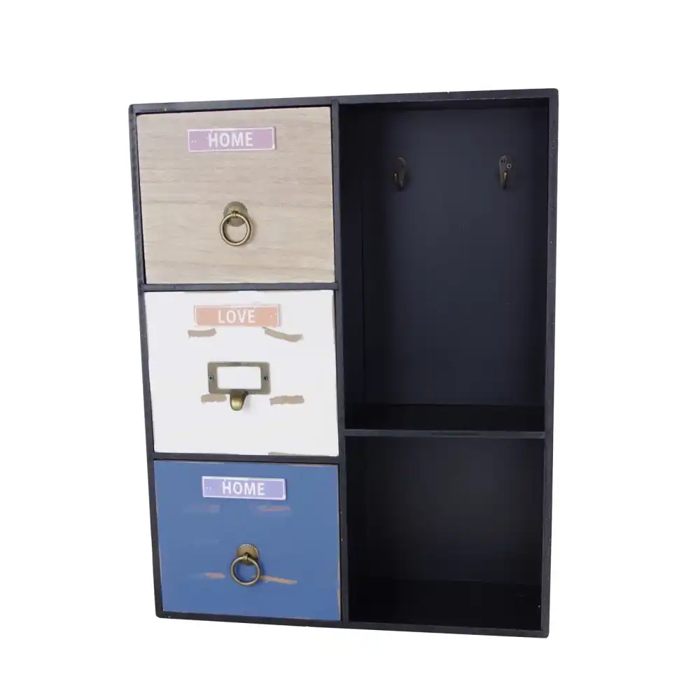 Armadietto a Parete 3 Cassetti Vintage Look 49x38x12 CM Cassettiera Arredo Casa