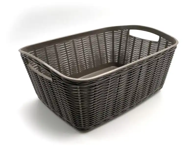 La Canestrina Contenitore Portaoggetti Plastica Simil Paglia Tortora 31x21,5x13h