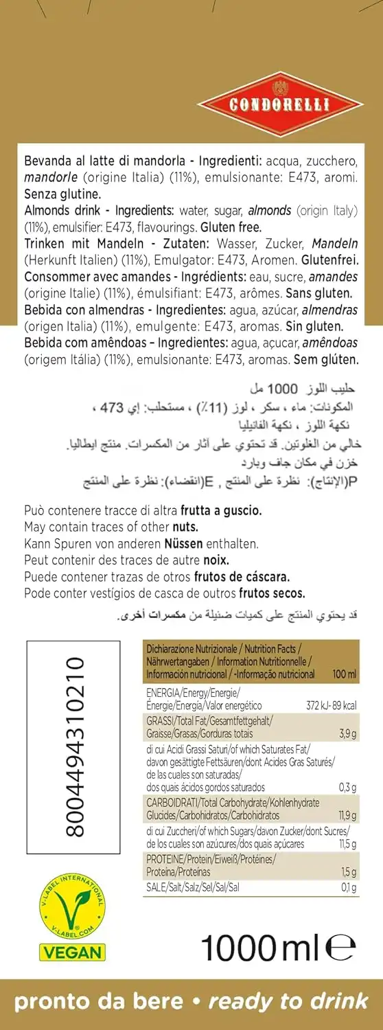 Condorelli Latte di Mandorla Classico Mandorle Italiane 6 Brik da 1 Litro