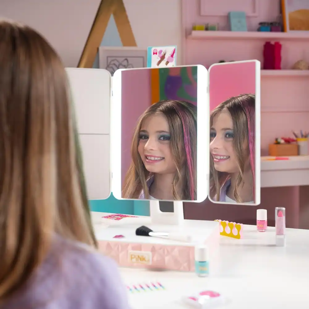 PINKIT Smart Vanity Specchiera Interattiva Parlante con Trucchi e Led