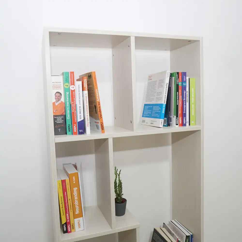 Scaffale Libreria con 7 Ripiani Sfalsati In Legno MDF 63x24x150 Bianco