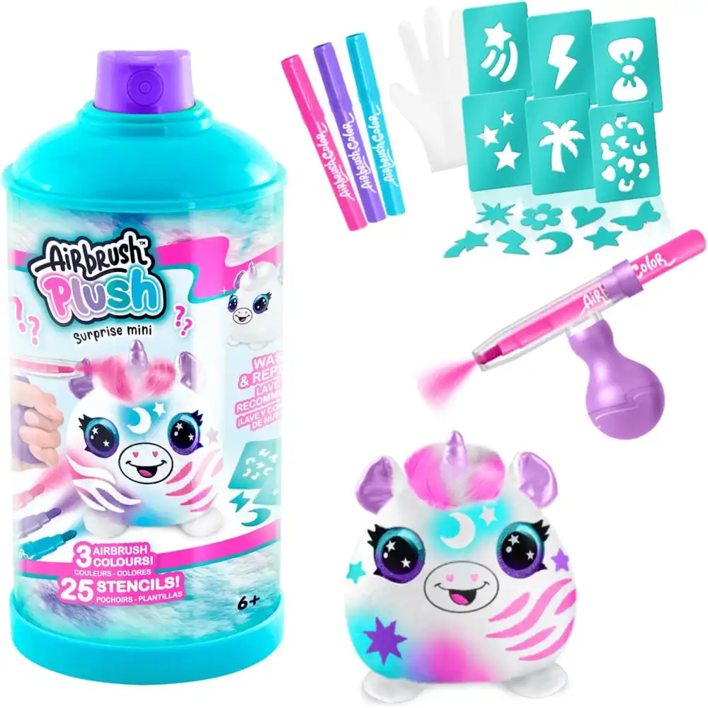 Airbrush Plush Surprise Gioco Colori Spray e Pencil Personaggi Assortiti Eta' 6+