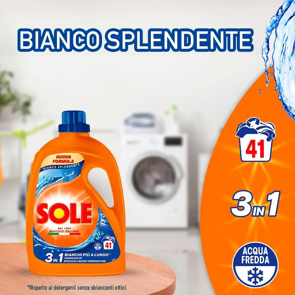 Sole Detersivo Lavatrice Bianco Splendente 205 Lavaggi (5x41) Igienizzante