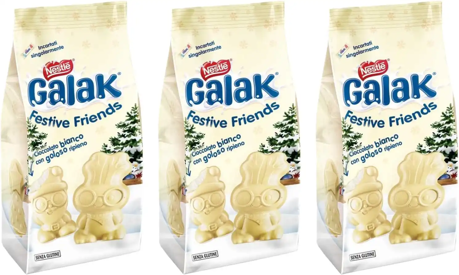 3x Nestlè Galak Cioccolatini Festive Friends Cioccolato Bianco Senza Glutine