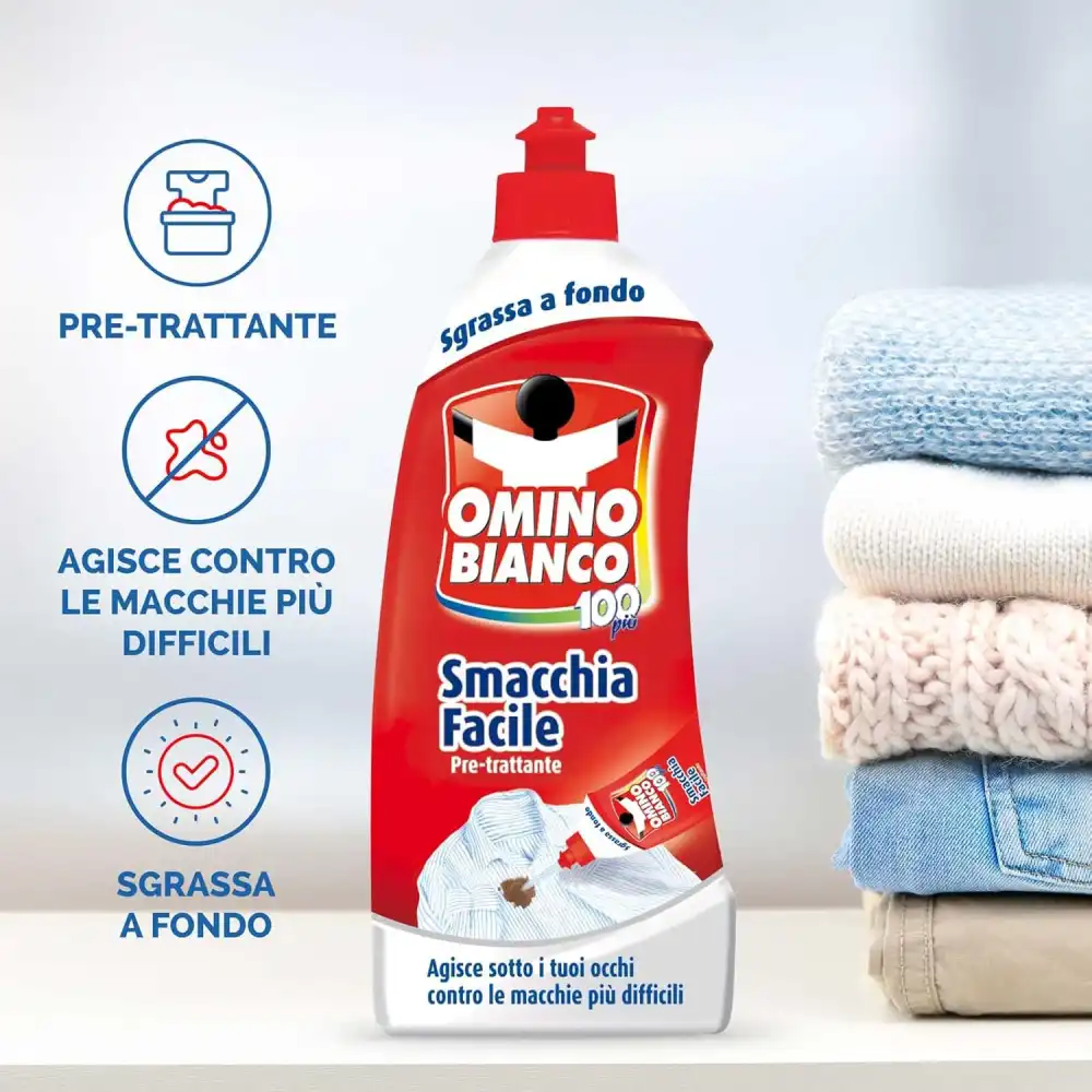 4x Omino Bianco Pre-trattante Smacchia Facile Smacchiatore Bucato 4x500ml