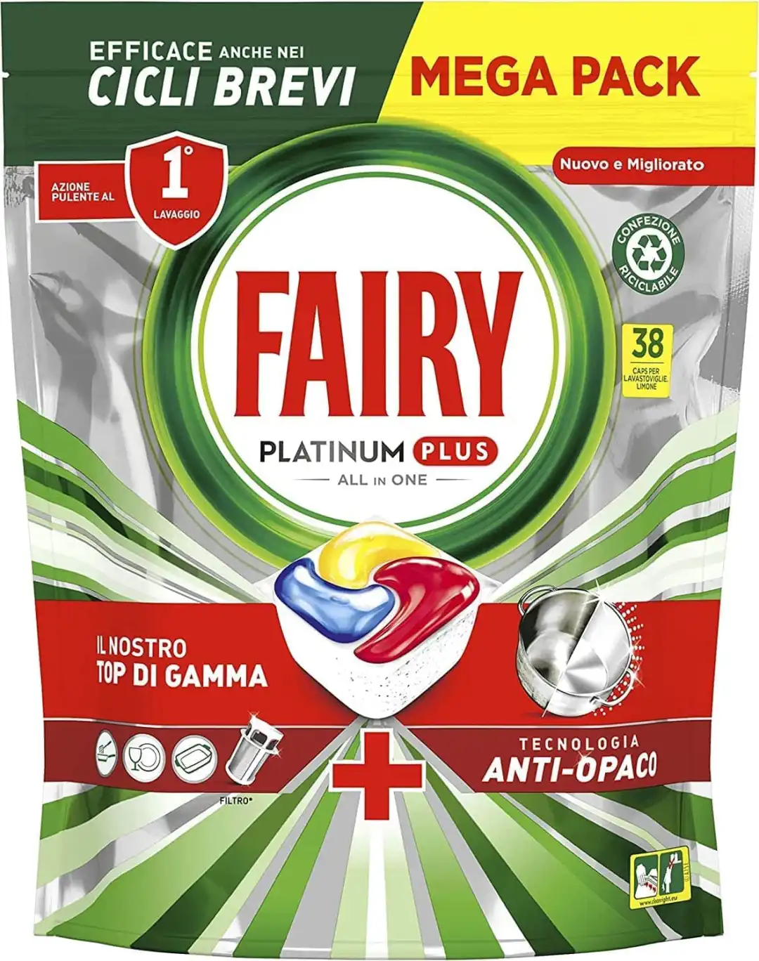 4x Fairy Platinum Detersivo Pastiglie Lavastoviglie Plus 152 Capsule a Limone