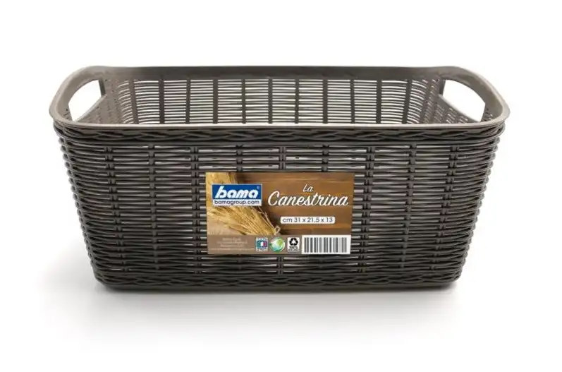 La Canestrina Contenitore Portaoggetti Plastica Simil Paglia Tortora 31x21,5x13h