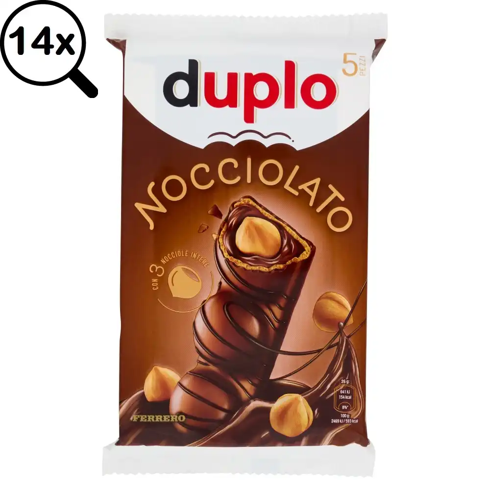 14x Duplo Nocciolato Con 3 Nocciole Intere Confezioni da 5 Pezzi da 132,5gr