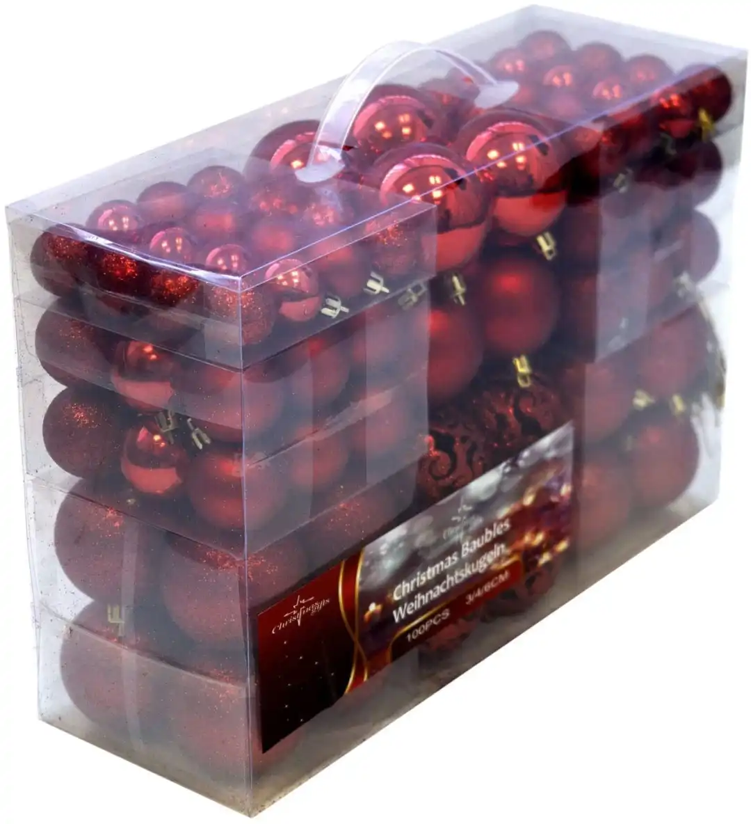 Valigia 100 Pezzi Palline di Natale Rosse Rosso Varie Misure Albero di Natale