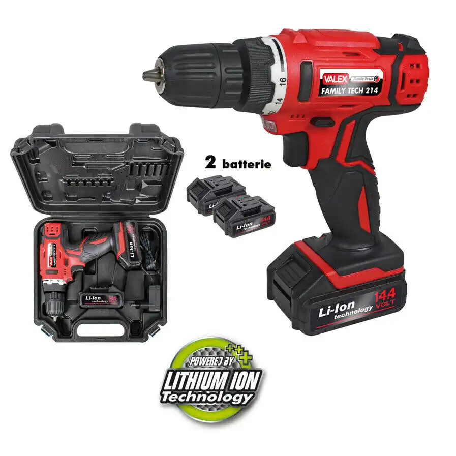 Trapano Avvitatore Batteria Litio Valex Family-Tech 214 Con 2 Batterie 14,4 volt