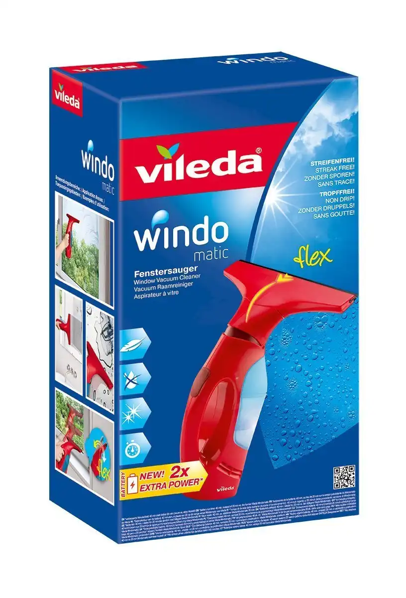 Vileda Windomatic Aspiragocce Elettrico Senza Fili Asciuga Vetri e Finestre