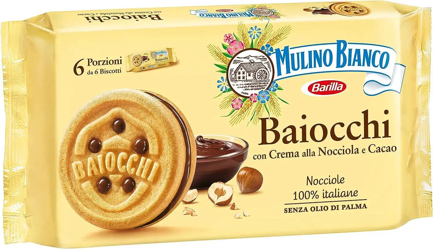3 Confezioni di Mulino Bianco Biscotti Baiocchi con Crema alla Nocciola e Cacao