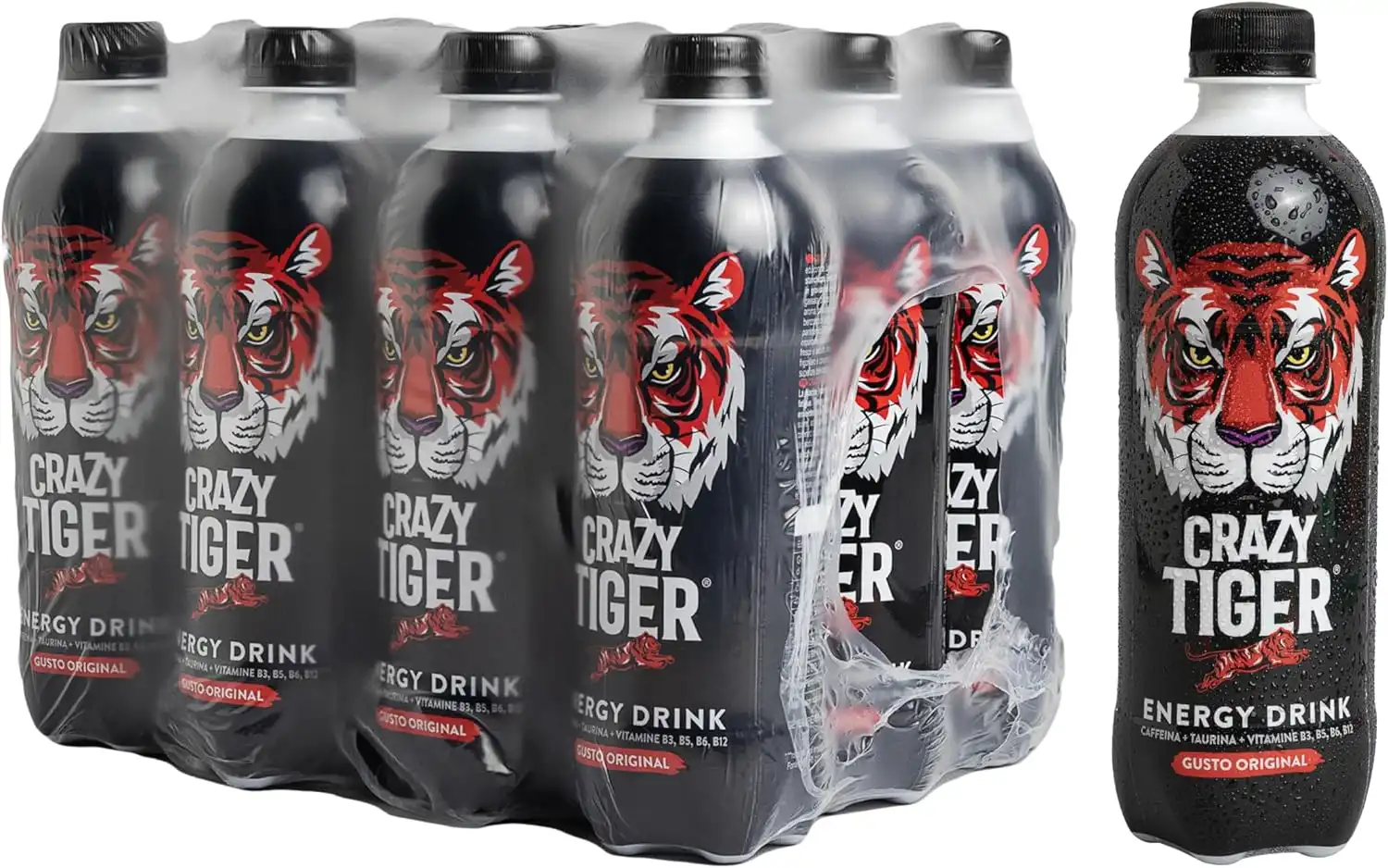 12x Crazy Tiger Energy Drink Gusto Original 12 Bottiglie 50 cl PET Richiudibile