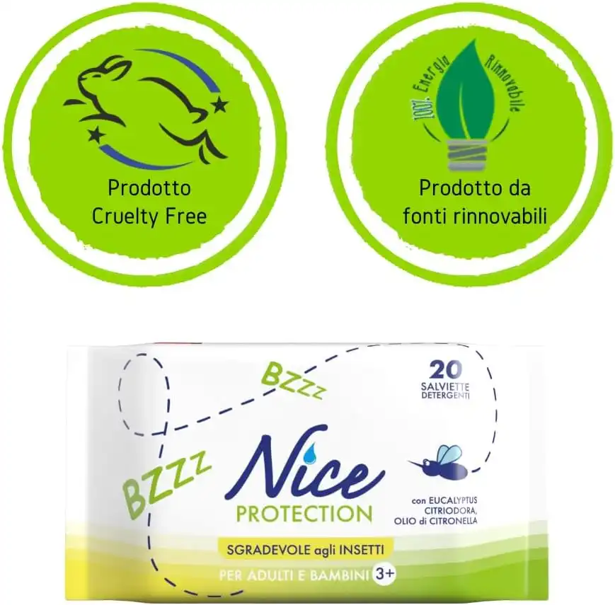 Salviette Antizanzare Nice Protection Confezione da 20 Salviette Formato Pocket