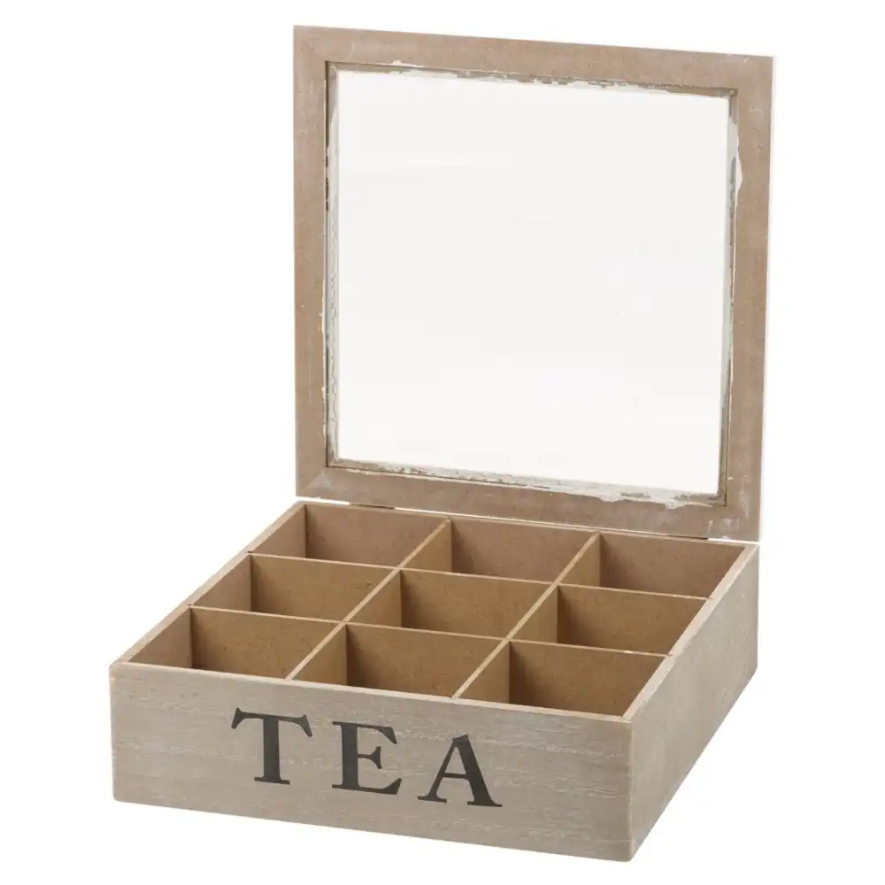 Scatola Porta Bustine di The' Con 9 Scomparti In Legno MDF 24 x 24 x 7,5 cm