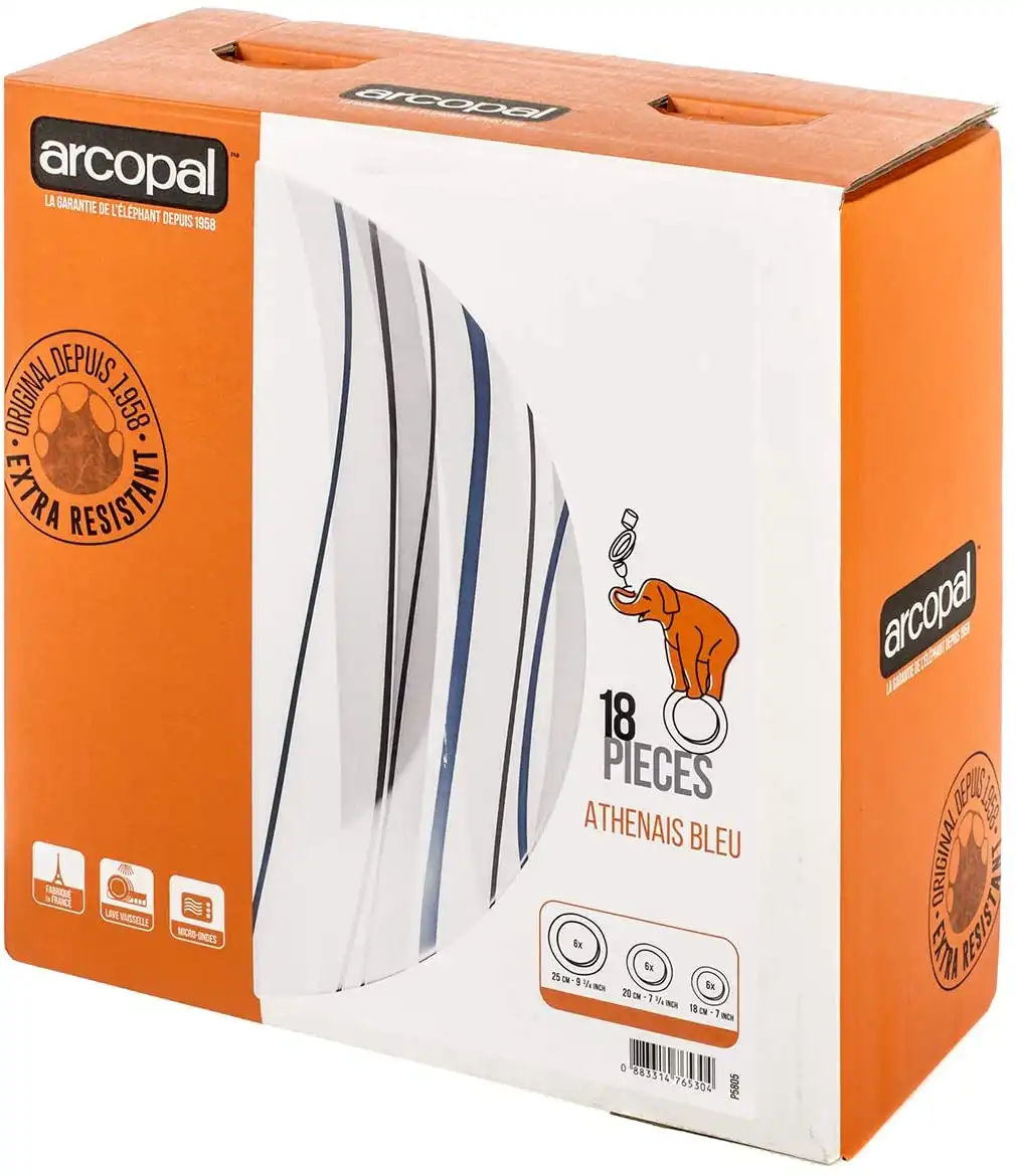 Servizio Piatti da Tavola 18pz Per 6 Persone Athenais Blu in Arcopal Moderni