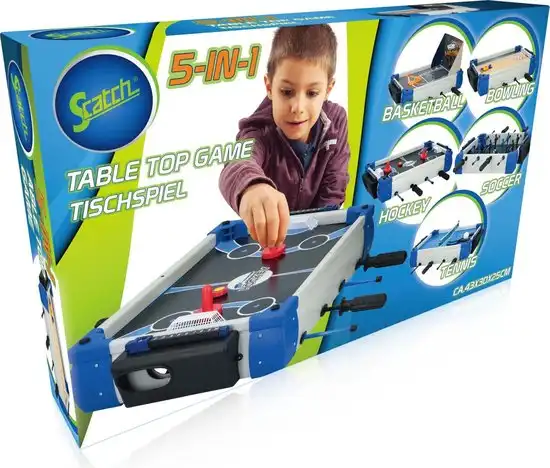 Tavolo da Gioco 5 in 1 Calcio Balilla Basket Hockey Ping Pong Bowling 43x30x25cm