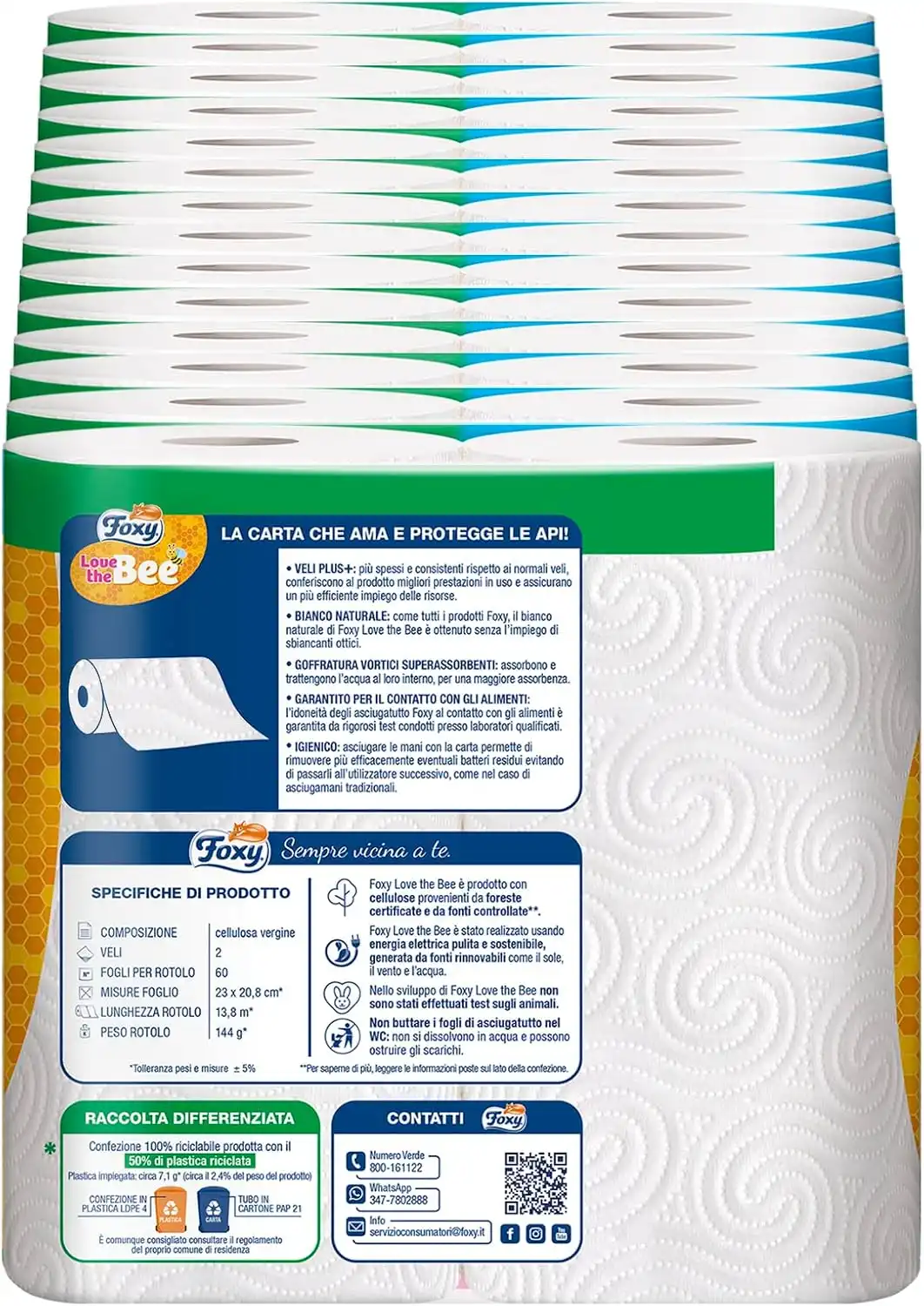 Foxy Love the Bee Asciugatutto 28 Rotoli da 60 Strappi 2 Veli Elevato Spessore