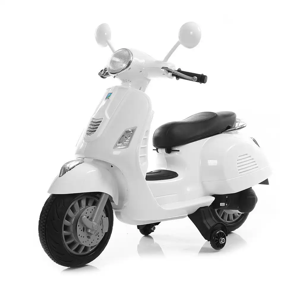 Moto Elettrica Per Bambini Vespa Vespina 12v Happy Bianco Sedile in Pelle