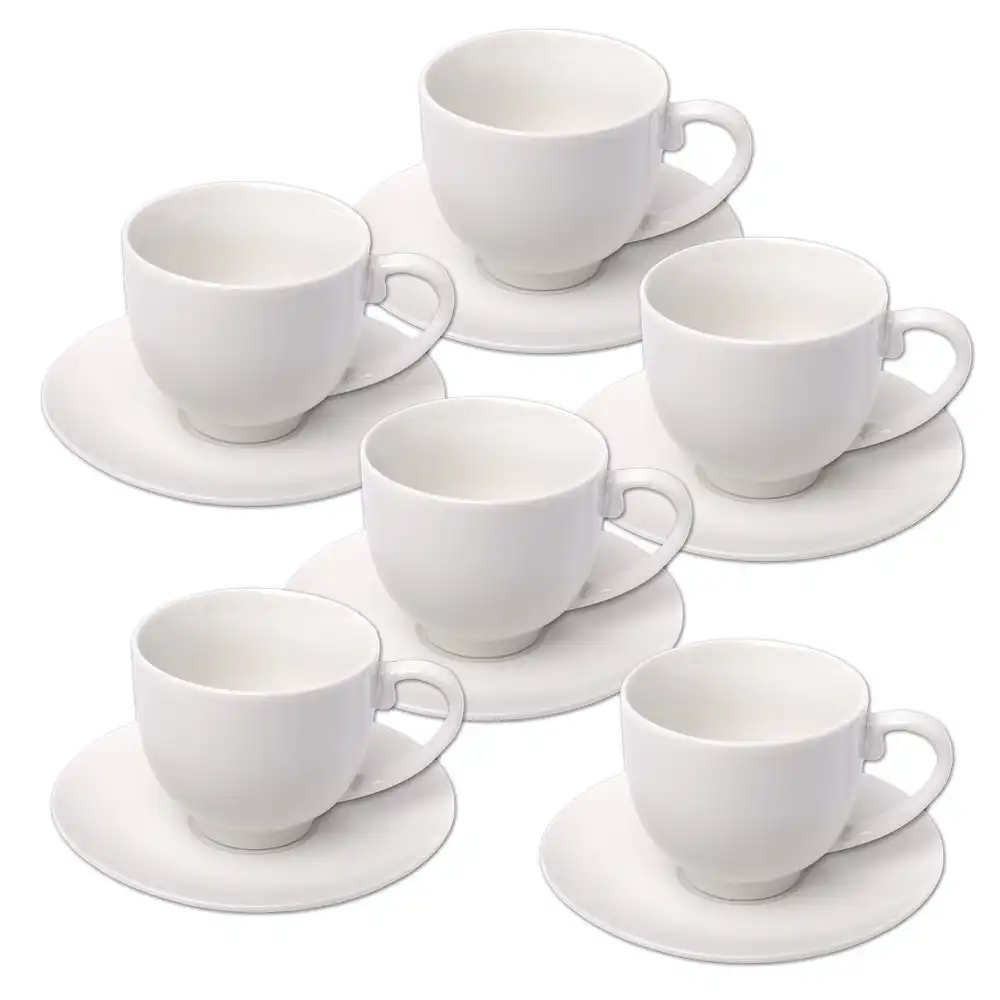 Set di 6 Tazze Tazzine Con 6 Piattini Per Colazione Caffe' Da 75ML Bianco Alpina